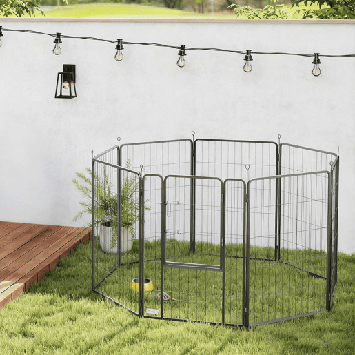 PawHut Parque para Cães de 8 Painéis 68x100 cm Parque Dobrável para Cães Médios com Porta Fecho e Estacas para Interior e Exterior Preto