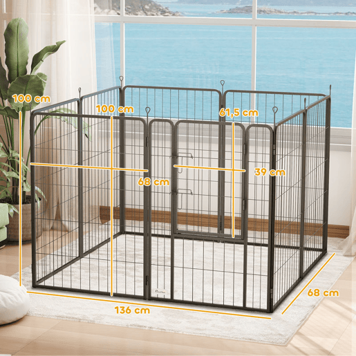PawHut Parque para Cães de 8 Painéis 68x100 cm Parque Dobrável para Cães Médios com Porta Fecho e Estacas para Interior e Exterior Preto