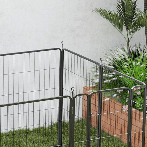 PawHut Parque para Cães de 8 Painéis 68x100 cm Parque Dobrável para Cães Médios com Porta Fecho e Estacas para Interior e Exterior Preto