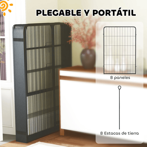 PawHut Parque para Cães de 8 Painéis 68x100 cm Parque Dobrável para Cães Médios com Porta Fecho e Estacas para Interior e Exterior Preto