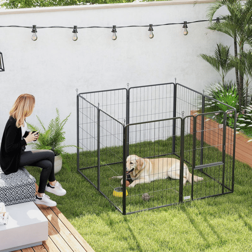 PawHut Parque para Cães de 8 Painéis 68x100 cm Parque Dobrável para Cães Médios com Porta Fecho e Estacas para Interior e Exterior Preto