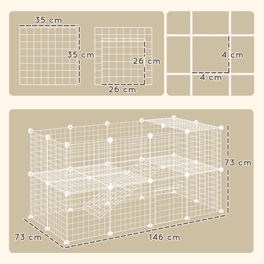 PawHut Recinto de Metal para Animais de Estimação Recinto Metálico com 36 Painéis para Pequenos Animais Desmontável DIY 146x73x73 cm Branco PawHut Recinto de Metal para Animais de Estimação Recinto Metálico com 36 Painéis para Pequenos Animais Desmontável DIY 146x73x73 cm Branco