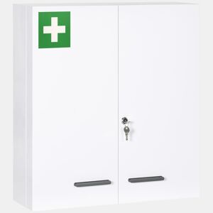 kleankin Armário para Medicamentos Armário de Primeiros Socorros de Parede em Aço de 3 Níveis Armário de Casa de Banho com Fecho e 2 Chaves para Cozinha 55x18x60 cm Branco