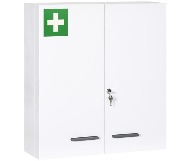 Kleankin botiquín de pared de acero de primero auxilios botiquín para medicinas de 3 niveles armario de baño con cerradura y 2 llaves para cocina