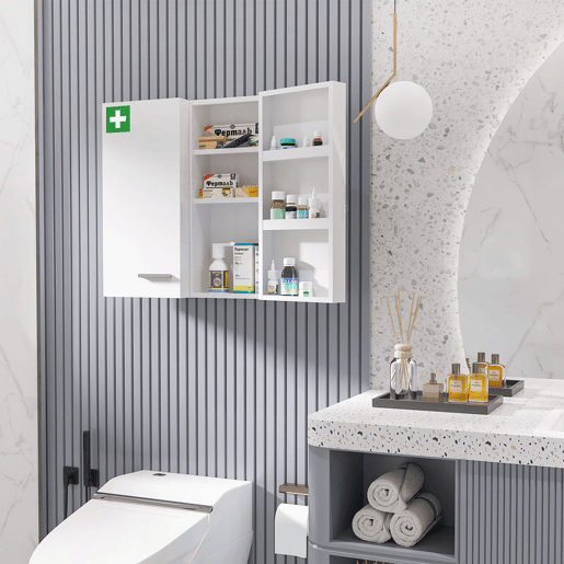 kleankin Armário para Medicamentos Armário de Primeiros Socorros de Parede em Aço de 3 Níveis Armário de Casa de Banho com Fecho e 2 Chaves para Cozinha 55x18x60 cm Branco