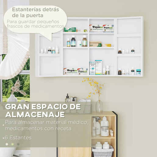 kleankin Armário para Medicamentos Armário de Primeiros Socorros de Parede em Aço de 3 Níveis Armário de Casa de Banho com Fecho e 2 Chaves para Cozinha 55x18x60 cm Branco