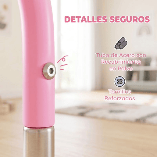 HOMCOM Barra de Ginástica para Crianças com Altura Ajustável em 5 Níveis e Anéis Barra de Treino de Ginástica Dobrável 148x105x88-128 cm Rosa