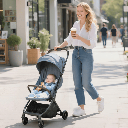 AIYAPLAY Carrinho de Bebé Leve Carrinho de Bebé Dobrável com Encosto Reclinável Apoia-Pés Ajustável Capota Arnês de 5 Pontos Rodas com Suspensão Carga Máxima 15 kg 87x50x103 cm Azul Escuro