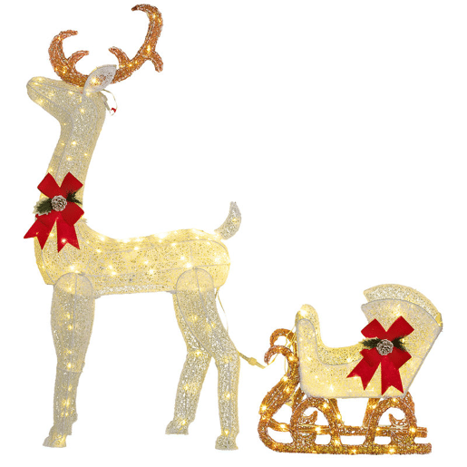 Outsunny Rena com Trenó Luminoso Decoração de Natal com 170 LED Branco Quente Iluminação Natalícia para Interior Exterior e Jardim 50x29x42 cm Multicor Outsunny Rena com Trenó Luminoso Decoração de Natal com 170 LED Branco Quente Iluminação Natalícia para Interior Exterior e Jardim 50x29x42 cm Multicor