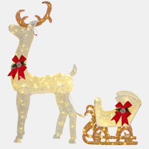 Outsunny Rena com Trenó Luminoso Decoração de Natal com 170 LED Branco Quente Iluminação Natalícia para Interior Exterior e Jardim 50x29x42 cm Multicor