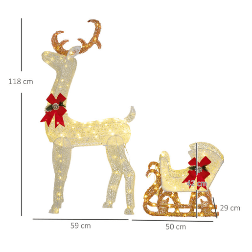 Outsunny Rena com Trenó Luminoso Decoração de Natal com 170 LED Branco Quente Iluminação Natalícia para Interior Exterior e Jardim 50x29x42 cm Multicor Outsunny Rena com Trenó Luminoso Decoração de Natal com 170 LED Branco Quente Iluminação Natalícia para Interior Exterior e Jardim 50x29x42 cm Multicor