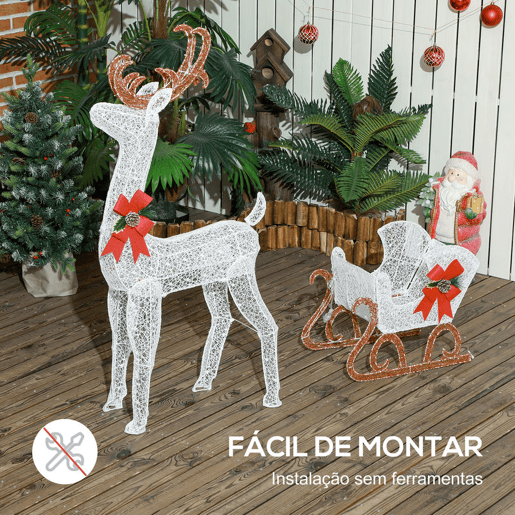 Outsunny Rena com Trenó Luminoso Decoração de Natal com 170 LED Branco Quente Iluminação Natalícia para Interior Exterior e Jardim 50x29x42 cm Multicor Outsunny Rena com Trenó Luminoso Decoração de Natal com 170 LED Branco Quente Iluminação Natalícia para Interior Exterior e Jardim 50x29x42 cm Multicor