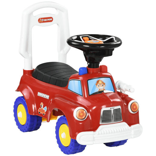 AIYAPLAY Carro Andador para Crianças de 18-36 Meses Desenho de Camião de Bombeiros Carro Andador com 3 Luzes Música Compartimento de Armazenamento e Volante 49x24x42 cm Vermelho