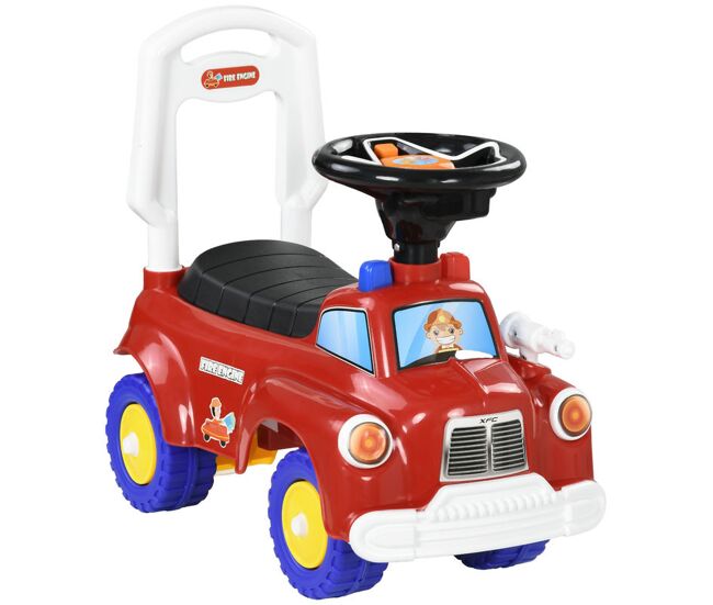 Aiyaplay coche correpasillos para niños de 18-36 meses, diseño de camión de bomberos, correpasillos con 3 luces, música, compartimento de almacenaje y volante, 49x24x42 cm, rojo
