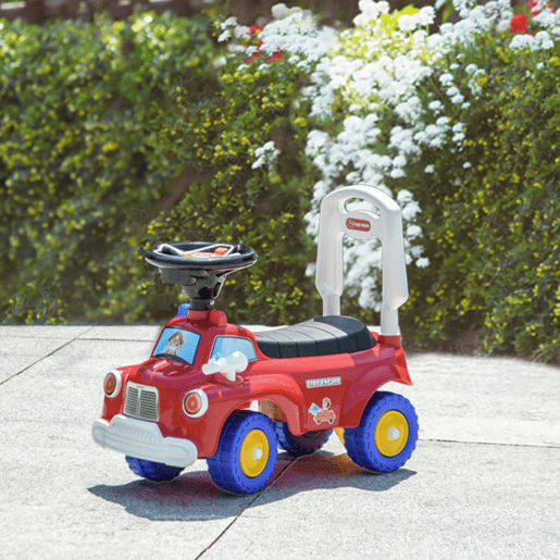 AIYAPLAY Carro Andador para Crianças de 18-36 Meses Desenho de Camião de Bombeiros Carro Andador com 3 Luzes Música Compartimento de Armazenamento e Volante 49x24x42 cm Vermelho