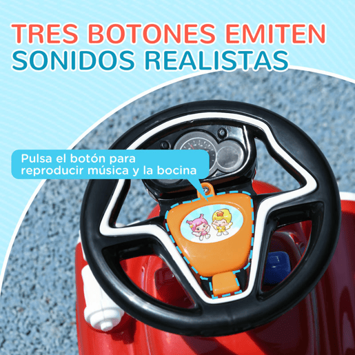 AIYAPLAY Carro Andador para Crianças de 18-36 Meses Desenho de Camião de Bombeiros Carro Andador com 3 Luzes Música Compartimento de Armazenamento e Volante 49x24x42 cm Vermelho