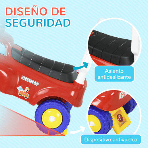 AIYAPLAY Carro Andador para Crianças de 18-36 Meses Desenho de Camião de Bombeiros Carro Andador com 3 Luzes Música Compartimento de Armazenamento e Volante 49x24x42 cm Vermelho