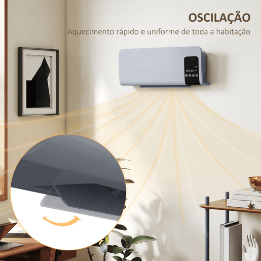HOMCOM Aquecedor Elétrico de Parede 1000W2000W Aquecedor com Ecrã LED Controlo Remoto Termostato Temporizador para Áreas de 15-20 m² 54,5x12x21,5 cm Cinzento HOMCOM Aquecedor Elétrico de Parede 1000W2000W Aquecedor com Ecrã LED Controlo Remoto Termostato Temporizador para Áreas de 15-20 m² 54,5x12x21,5 cm Cinzento