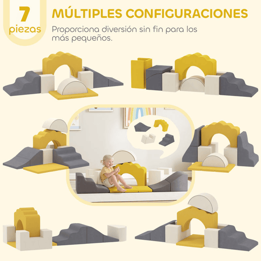AIYAPLAY Conjunto de 7 Blocos de Espuma para Crianças Blocos de Psicomotricidade Figuras de Construção Brinquedo para Aprendizagem para Escalar e Rastejar Amarelo