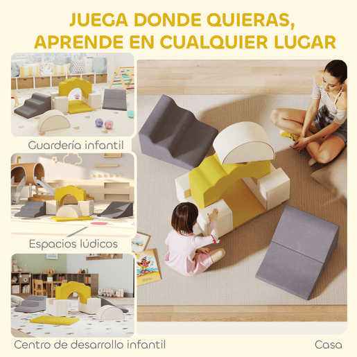 AIYAPLAY Conjunto de 7 Blocos de Espuma para Crianças Blocos de Psicomotricidade Figuras de Construção Brinquedo para Aprendizagem para Escalar e Rastejar Amarelo