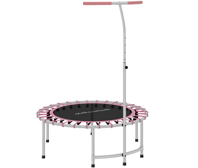 Sportnow trampolín de fitness adultos ø102 cm, mini cama elástica fitness con mango ajustable de 5 niveles, marco de acero, para entrenamiento piernas, cuerpo en hogar, oficina, gimnasio, rosa