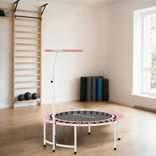 SPORTNOW Trampolim de Fitness Adultos Ø102 cm Mini Trampolim Fitness com Pega Ajustável de 5 Níveis Estrutura em Aço para Treino de Pernas Corpo em Casa Escritório Ginásio Rosa SPORTNOW Trampolim de Fitness Adultos Ø102 cm Mini Trampolim Fitness com Pega Ajustável de 5 Níveis Estrutura em Aço para Treino de Pernas Corpo em Casa Escritório Ginásio Rosa