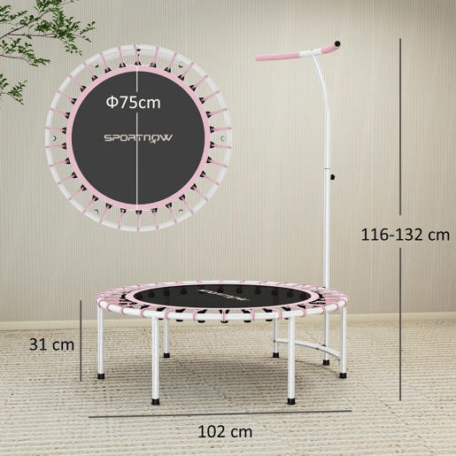 SPORTNOW Trampolim de Fitness Adultos Ø102 cm Mini Trampolim Fitness com Pega Ajustável de 5 Níveis Estrutura em Aço para Treino de Pernas Corpo em Casa Escritório Ginásio Rosa SPORTNOW Trampolim de Fitness Adultos Ø102 cm Mini Trampolim Fitness com Pega Ajustável de 5 Níveis Estrutura em Aço para Treino de Pernas Corpo em Casa Escritório Ginásio Rosa