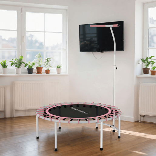 SPORTNOW Trampolim de Fitness Adultos Ø102 cm Mini Trampolim Fitness com Pega Ajustável de 5 Níveis Estrutura em Aço para Treino de Pernas Corpo em Casa Escritório Ginásio Rosa SPORTNOW Trampolim de Fitness Adultos Ø102 cm Mini Trampolim Fitness com Pega Ajustável de 5 Níveis Estrutura em Aço para Treino de Pernas Corpo em Casa Escritório Ginásio Rosa
