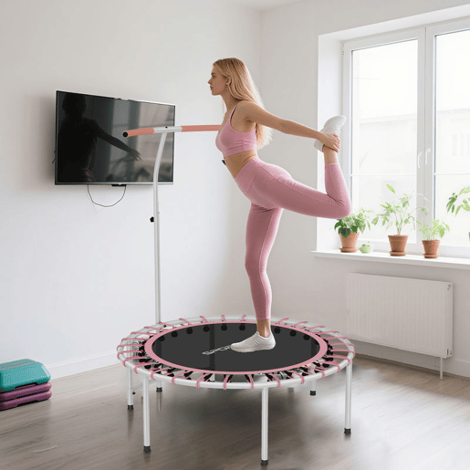 SPORTNOW Trampolim de Fitness Adultos Ø102 cm Mini Trampolim Fitness com Pega Ajustável de 5 Níveis Estrutura em Aço para Treino de Pernas Corpo em Casa Escritório Ginásio Rosa SPORTNOW Trampolim de Fitness Adultos Ø102 cm Mini Trampolim Fitness com Pega Ajustável de 5 Níveis Estrutura em Aço para Treino de Pernas Corpo em Casa Escritório Ginásio Rosa