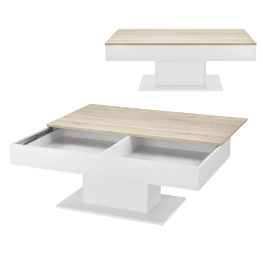 Mesa de centro da sala com 2 espaços de arrumação efeito carvalho branco 110 cm 03_0006148