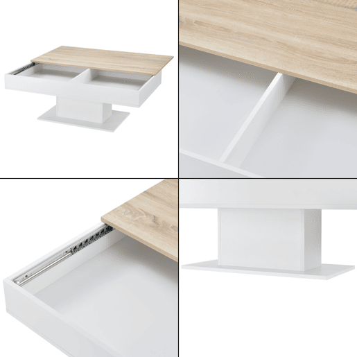 Mesa de centro da sala com 2 espaços de arrumação efeito carvalho branco 110 cm 03_0006148