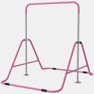 HOMCOM Barra de Ginástica ArtÃstica Barra Horizontal Dobrável com Altura Ajustável Equipamento de Ginástica para Treino em Casa para Crianças 154x106,2x88,5-128,5 cm Rosa