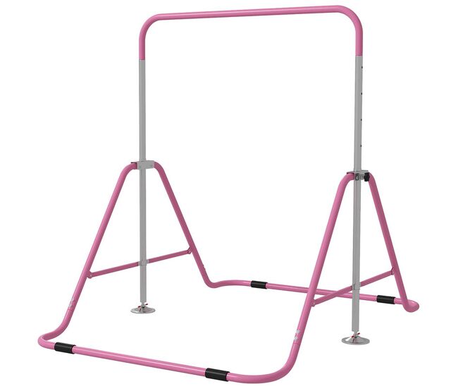 Homcom barra de gimnasia artística, barra horizontal plegable, altura ajustable, equipo de gimnasia para entrenamiento en casa, para niños y niñas, rosa
