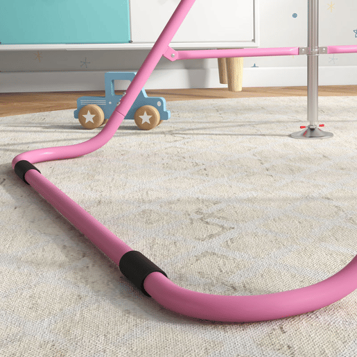 HOMCOM Barra de Ginástica Artística Barra Horizontal Dobrável com Altura Ajustável Equipamento de Ginástica para Treino em Casa para Crianças 154x106,2x88,5-128,5 cm Rosa