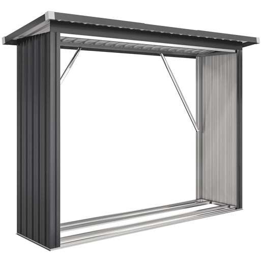 Outsunny Abrigo para Lenha de Aço Galvanizado Abrigo para Lenha de Exterior Armazenamento de Troncos com Base Elevada e Teto Inclinado 213x66,5x150 cm Cinzento Escuro