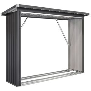 Outsunny Abrigo para Lenha de Aço Galvanizado Abrigo para Lenha de Exterior Armazenamento de Troncos com Base Elevada e Teto Inclinado 213x66,5x150 cm Cinzento Escuro