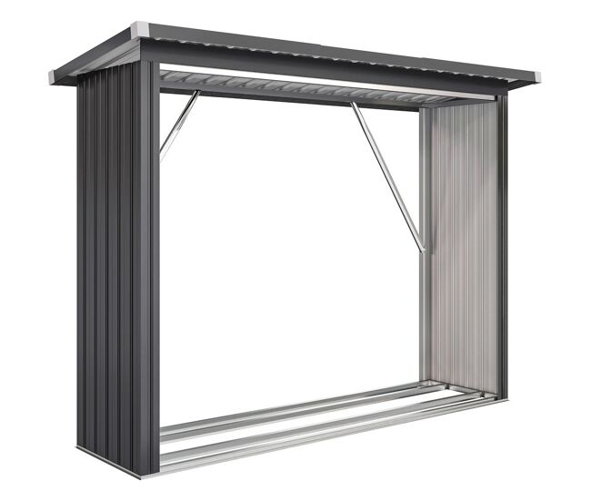 Outsunny casetilla para leña de acero galvanizado, cobertizo leñero exterior de almacenamiento de troncos, con base elevada y techo inclinado,