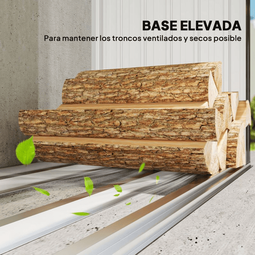 Outsunny Abrigo para Lenha de Aço Galvanizado Abrigo para Lenha de Exterior Armazenamento de Troncos com Base Elevada e Teto Inclinado 213x66,5x150 cm Cinzento Escuro