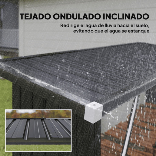 Outsunny Abrigo para Lenha de Aço Galvanizado Abrigo para Lenha de Exterior Armazenamento de Troncos com Base Elevada e Teto Inclinado 213x66,5x150 cm Cinzento Escuro