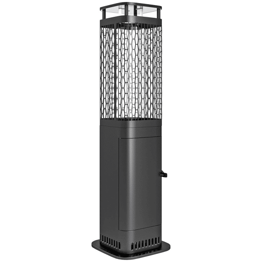 Outsunny Aquecedor de Pellets 6.86 KW Sem Eletricidade Aquecedor de Lenha com Tubo de Vidro Base Antiderrapante e Grelha Metálica Aquecedor de Pellets sem Fumo para Jardim Terraço Exterior 26x26x95 cm Preto