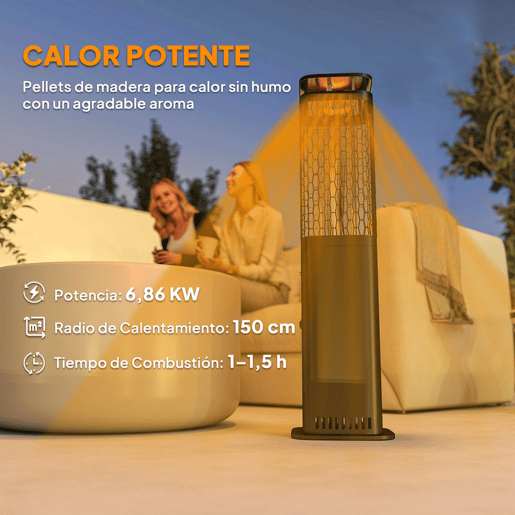 Outsunny Aquecedor de Pellets 6.86 KW Sem Eletricidade Aquecedor de Lenha com Tubo de Vidro Base Antiderrapante e Grelha Metálica Aquecedor de Pellets sem Fumo para Jardim Terraço Exterior 26x26x95 cm Preto