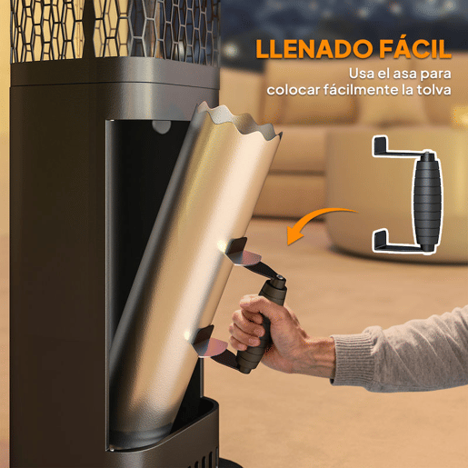 Outsunny Aquecedor de Pellets 6.86 KW Sem Eletricidade Aquecedor de Lenha com Tubo de Vidro Base Antiderrapante e Grelha Metálica Aquecedor de Pellets sem Fumo para Jardim Terraço Exterior 26x26x95 cm Preto