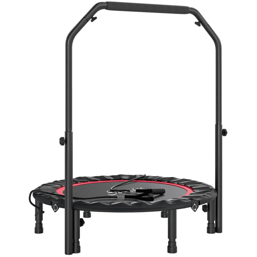 SPORTNOW Trampolim de Fitness Ø102 cm Trampolim Dobrável com Guiador Ajustável de 4 Níveis e Bandas para Treino de Pernas e Corpo em Casa Escritório Ginásio e Exterior Carga 150 kg Vermelho