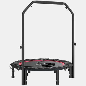 SPORTNOW Trampolim de Fitness Ø102 cm Trampolim Dobrável com Guiador Ajustável de 4 Níveis e Bandas para Treino de Pernas e Corpo em Casa Escritório Ginásio e Exterior Carga 150 kg Vermelho