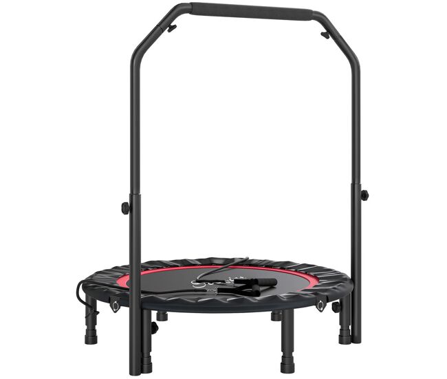 Sportnow trampolín de fitness adultos ø102 cm, cama elástica plegable con mango ajustable de 4 niveles y bandas, para entrenamiento piernas cuerpo en hogar oficina gimnasio exterior, carga 150 kg rojo