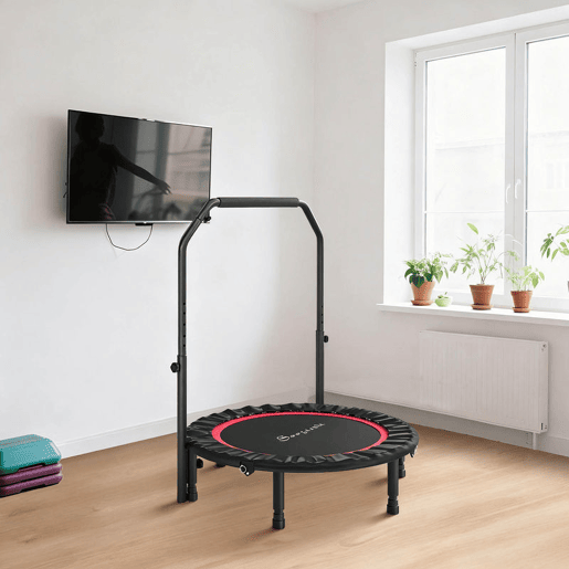SPORTNOW Trampolim de Fitness Ø102 cm Trampolim Dobrável com Guiador Ajustável de 4 Níveis e Bandas para Treino de Pernas e Corpo em Casa Escritório Ginásio e Exterior Carga 150 kg Vermelho