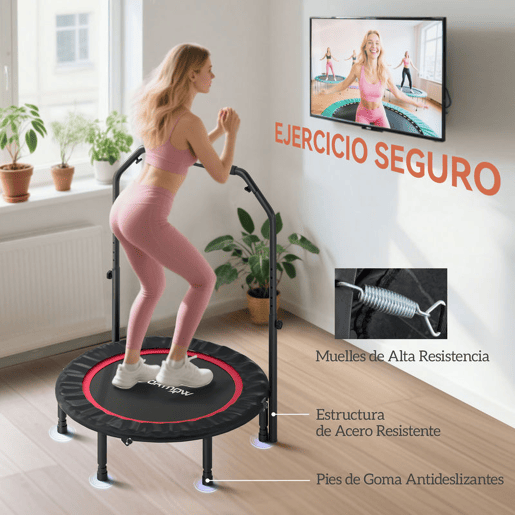 SPORTNOW Trampolim de Fitness Ø102 cm Trampolim Dobrável com Guiador Ajustável de 4 Níveis e Bandas para Treino de Pernas e Corpo em Casa Escritório Ginásio e Exterior Carga 150 kg Vermelho