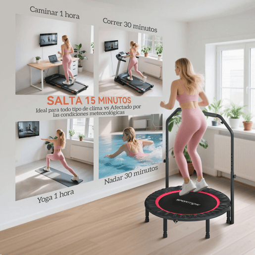 SPORTNOW Trampolim de Fitness Ø102 cm Trampolim Dobrável com Guiador Ajustável de 4 Níveis e Bandas para Treino de Pernas e Corpo em Casa Escritório Ginásio e Exterior Carga 150 kg Vermelho