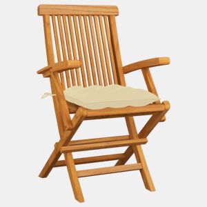 Cadeiras de jardim - Cadeiras de exterior c almofadões branco nata 6 pcs teca maciça