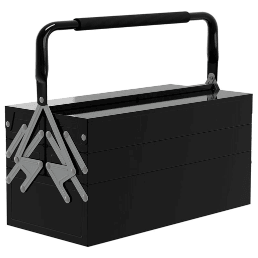 DURHAND Caixa de Ferramentas de Aço Dobrável com 5 Compartimentos Mala de Ferramentas com Pega para Oficina e Casa 45x20x34,5 cm Preto